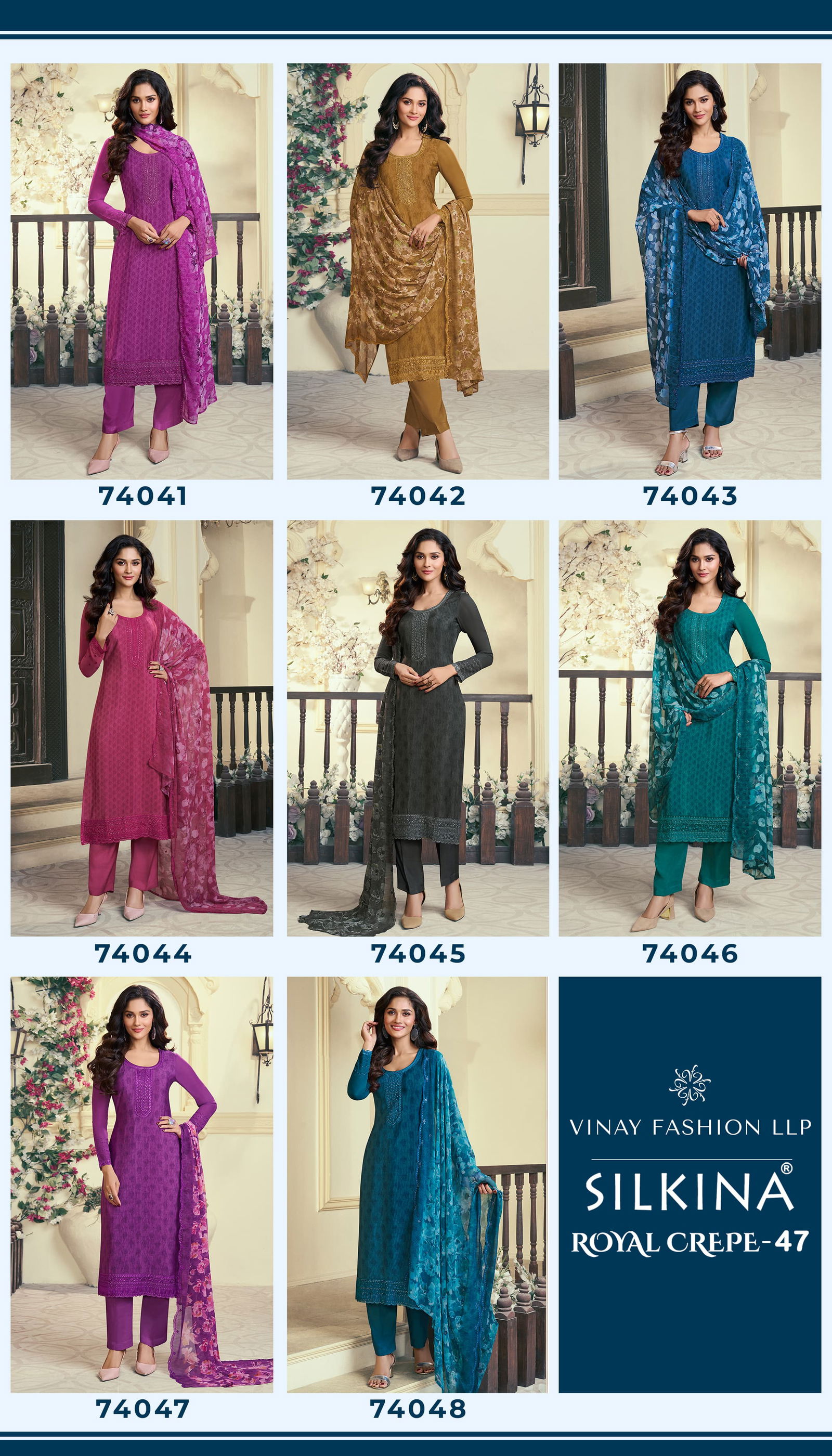 Silkina Royal Crepe 47 By Vinay Embroidery Designer Salwar Kameez Online Wholesale